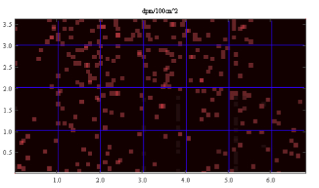 Digitized image of normal background radiation.  The scanner looks for "hot spots" that exceed background.