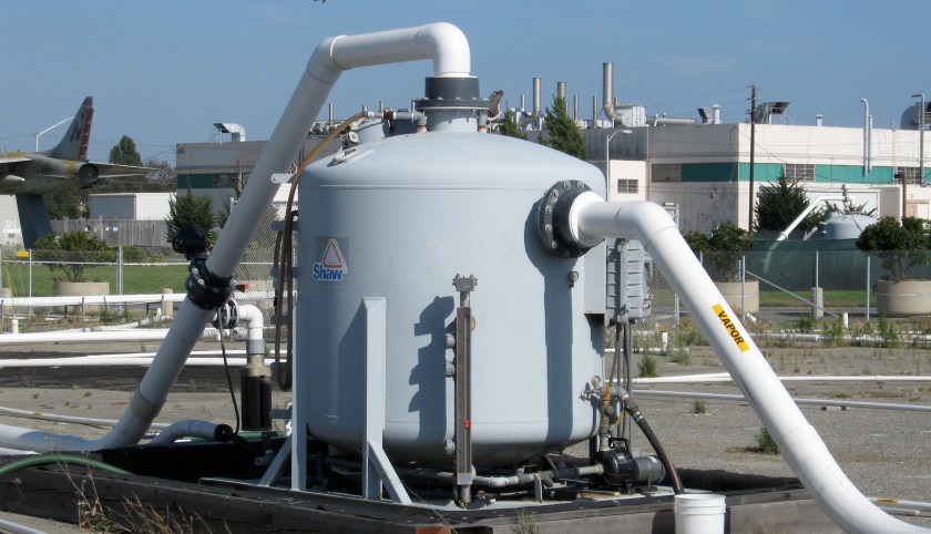 Vapor extraction system that operated for several years to clean up jet fuel in the ground on Site 3.