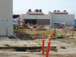 2009 removal of radium-226-contaminated storm drains next to Building 400.  West Tower Avenue is to the right.  Looking west.
