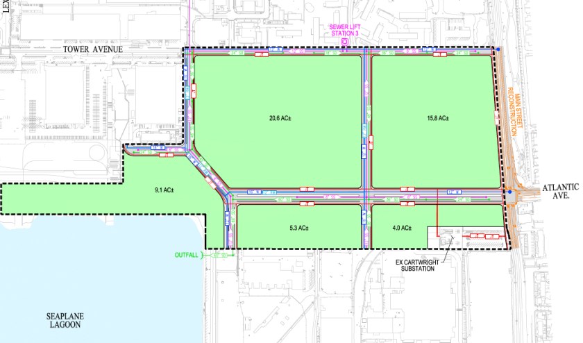 Area A new street grid.  See legend below.  Click on image to enlarge.