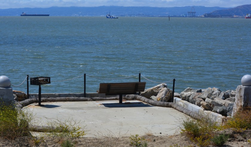 Concrete pad served as a base for conveyor that transferred soil from barge to land for the soil cover at Site 2.  Contractor left it in place and added a few amenities for future users of a place they had come to appreciate the beauty of as they worked here for a year.  Thank you, TetraTech.
