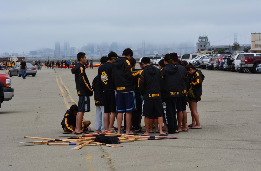 Dragon boat team at Seaplane Lagoon, Alameda Point