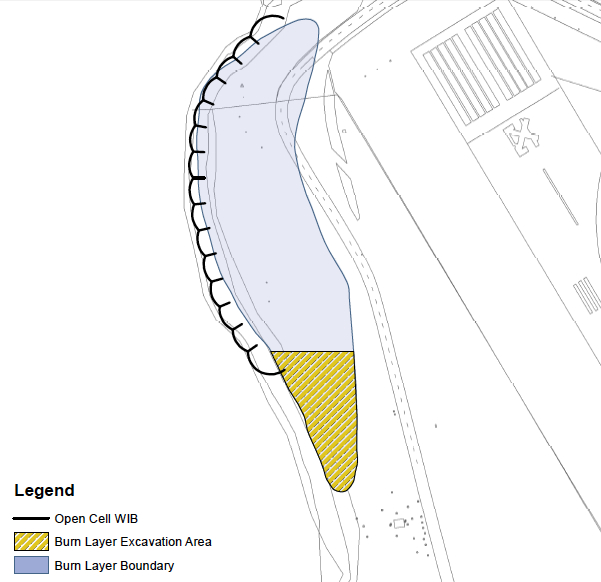 Diagram of shoreline waste isolation barrier at northwestern tip of Alameda Point.  Navy diagram.