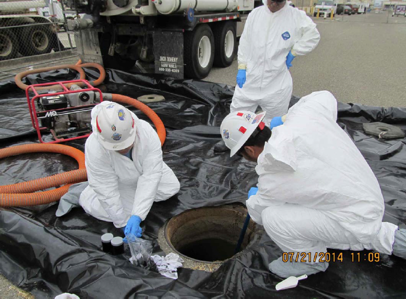 Investigating the Industrial Waste Line. Navy photo.