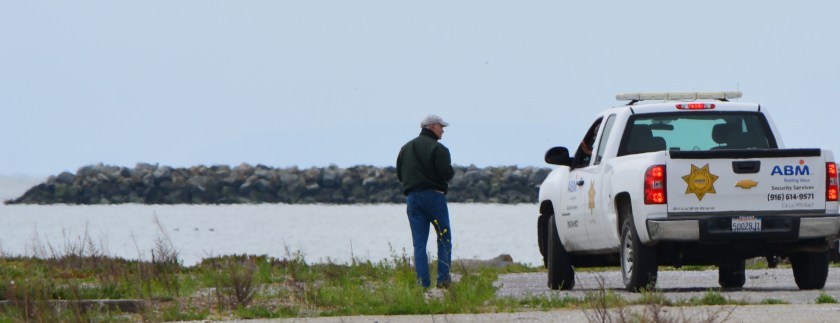 Alameda Vice Mayor Frank Matarrese being ordered to leave the shoreline of Alameda Point by Alameda Point security on Sunday, April 19, 2015.