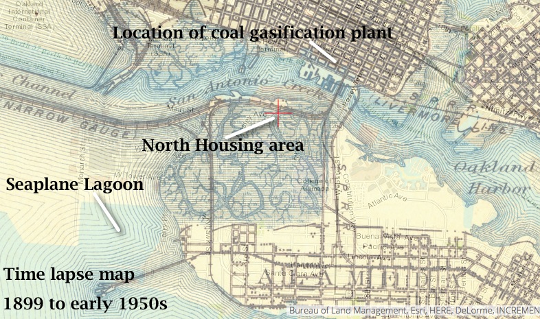 Time lapse map showing former marshland where North Housing is now located. Source: US Geological Survey Historical Topographic Map Explorer.
