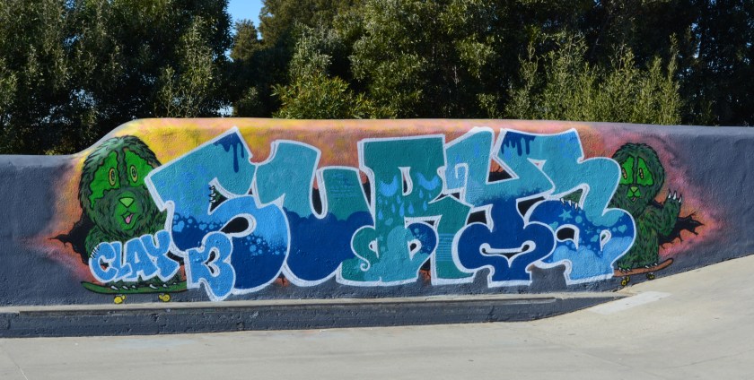 Sam Norton mural at City View Skate Park, Alameda Point, honoring skateboarder and artist Clay Harding.