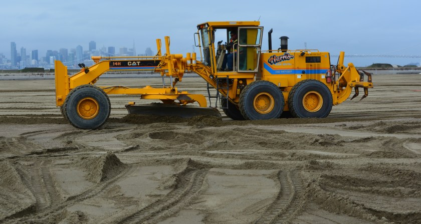 Grading the 3,000 tons of new sand on March 9, 2016, at Alameda Point least tern site.