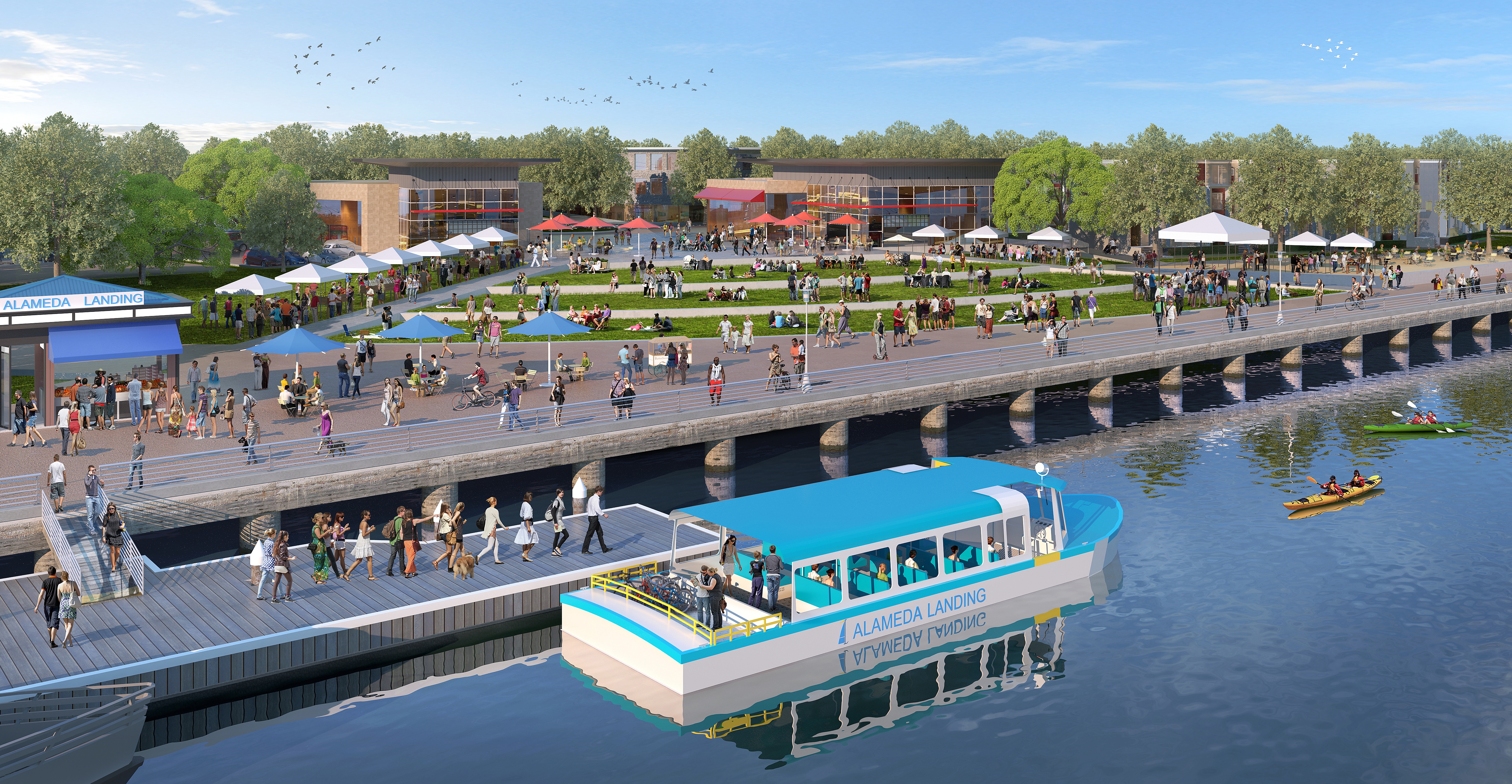 Proposed Fifth Street Plaza with water shuttle. Courtesy of Catellus.