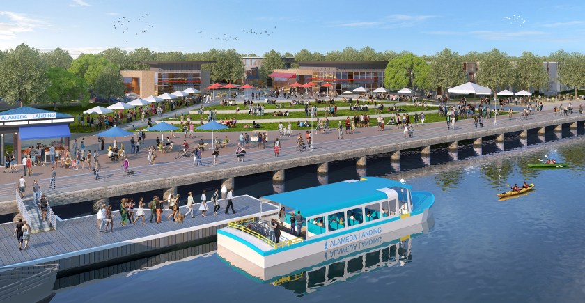 Proposed Fifth Street Plaza with water shuttle. Courtesy of Catellus.