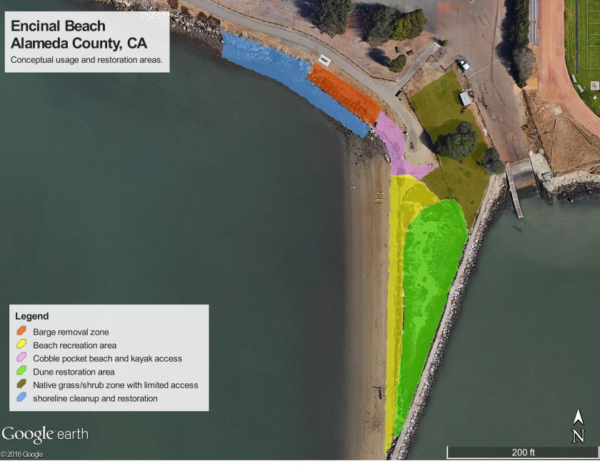 Referred to as "Encinal" Beach on some maps, the beach will be officially named Breakwater Beach when work is completed.
